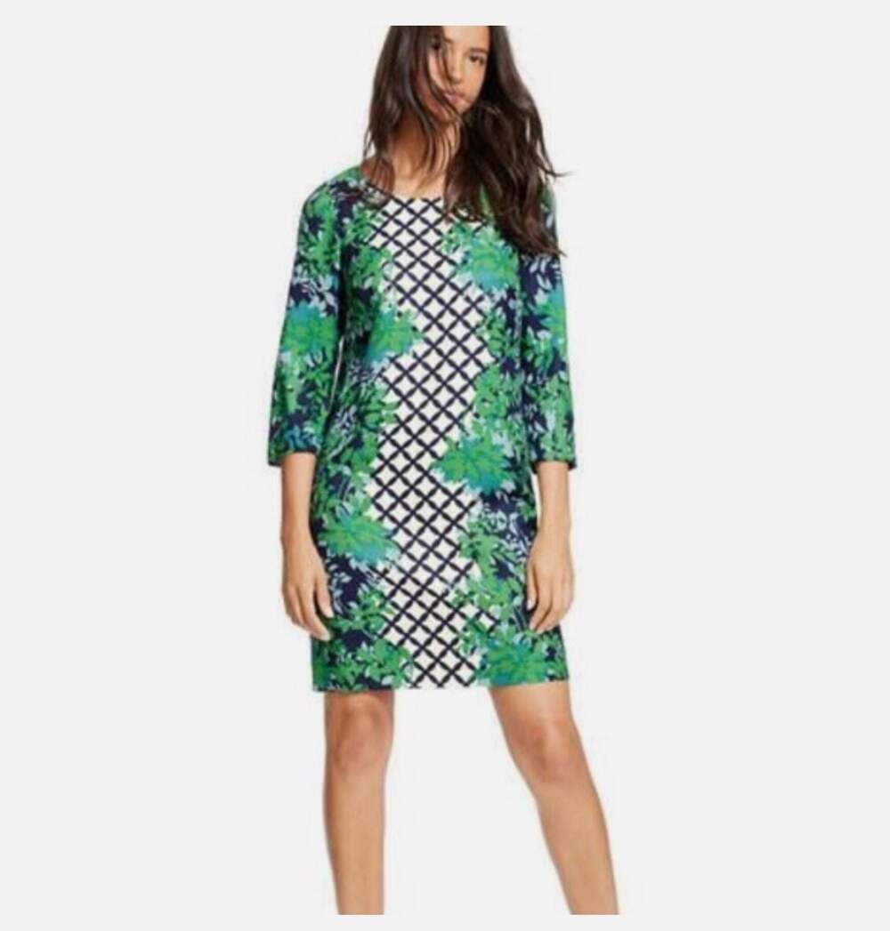 Boden Women's Eliza Silk Blend Green Floral Geometric 3/4 Sleeve Dress us8